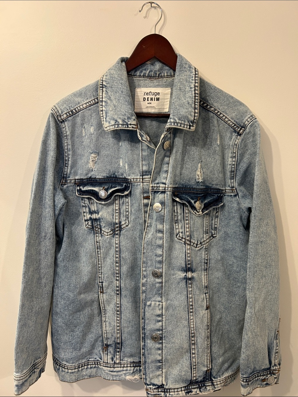 refuge Light Blue Distressed Denim Jacket